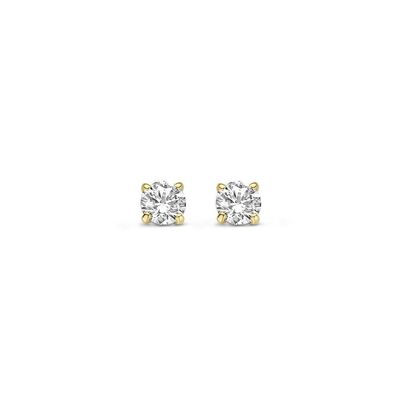 Boucles d'oreilles or jaune 14K solitair 3mm zircone ronde blanche 4 griffes