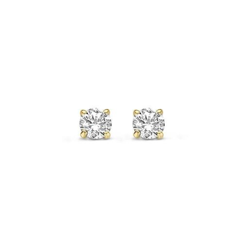 14K yellow gold earrings solitair 4mm white round zirconia 4 prongs
