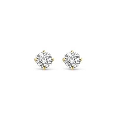 14K yellow gold earrings solitair 5mm white round zirconia 4 prongs