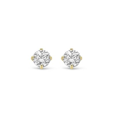 14K yellow gold earrings solitair 6mm white round zirconia 4 prongs