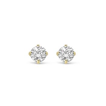 Boucles d'oreilles or jaune 14K solitair 6mm zircone ronde blanche 4 griffes 1