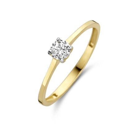 14K Gelbgold Ring Solitär 4mm weißer runder Zirkonia 4 Krappen