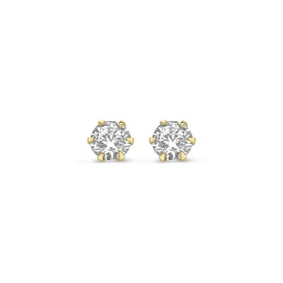 Pendientes oro amarillo 14K solitario 3 mm circonita blanca redonda 6 puntas