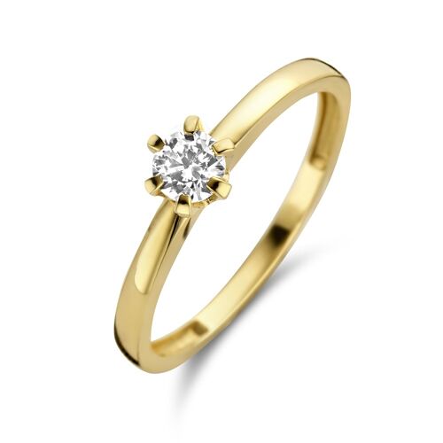 14K yellow gold ring solitair 4mm white round zirconia 6 prongs
