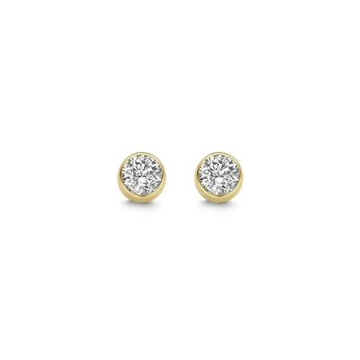 Boucles d'oreilles en or jaune 14K solitaire 3mm lunette ronde en zircone blanche