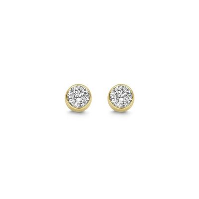 14K yellow gold earrings solitair 3mm white round zirconia bezel