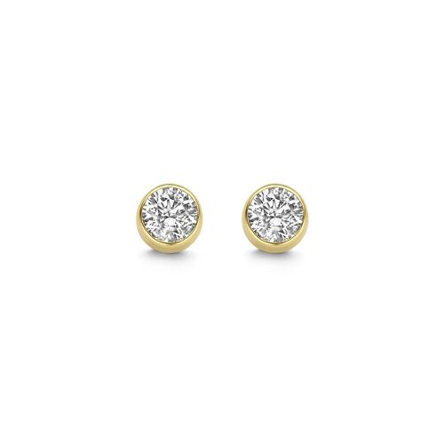 14K yellow gold earrings solitair 4mm white round zirconia bezel