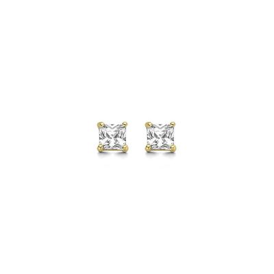 14K yellow gold earrings solitair 3mm white square zirconia 4 prong