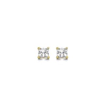 Boucles d'oreilles en or jaune 14K solitaire 3mm zircone carrée blanche 4 griffes 1