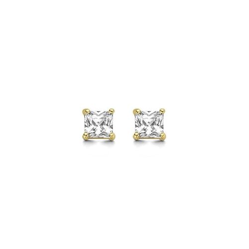 14K yellow gold earrings solitair 5mm white square zirconia 4 prong