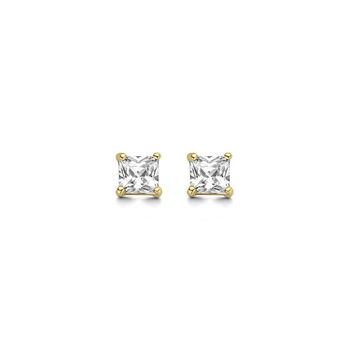 Boucles d'oreilles en or jaune 14K solitaire 5mm zircone carrée blanche 4 griffes 1