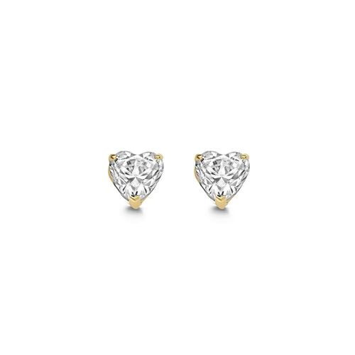14K yellow gold earrings 4mm white heart zirconia