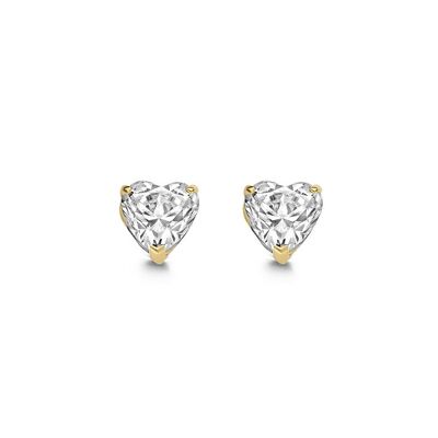 14K yellow gold earrings 6mm white heart zirconia