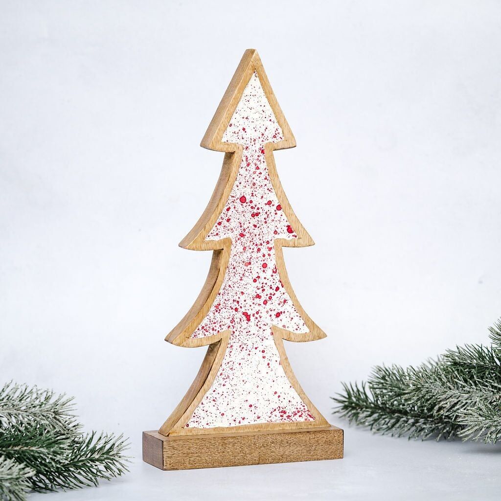 Albero di Natale decorativo in legno di mango e smalto Rhea - Medio