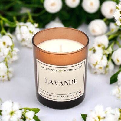 Bougie Parfumée Lavande - Verre Ambré, Cire de Colza & Parfum de Grasse - 180g | LA BOUGIE HERBIVORE - Fabrication Artisanale