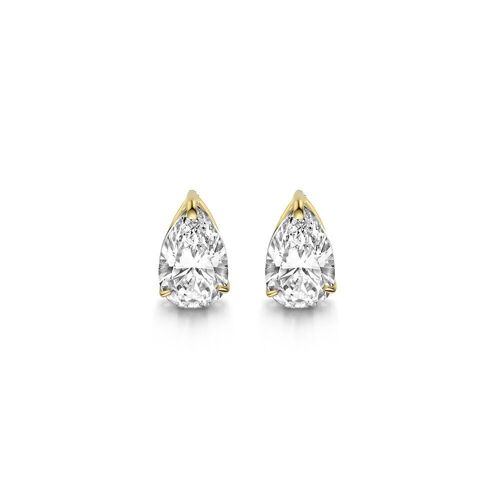 14K yellow gold earring 8x5mm white drop zirconia