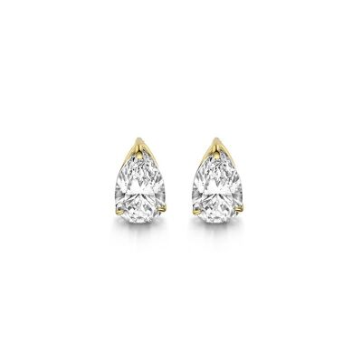 14K yellow gold earring 8x5mm white drop zirconia