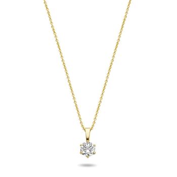 Collier en or jaune 14K avec pendentif solitaire 4mm zircone ronde blanche 39+3+3cm 1