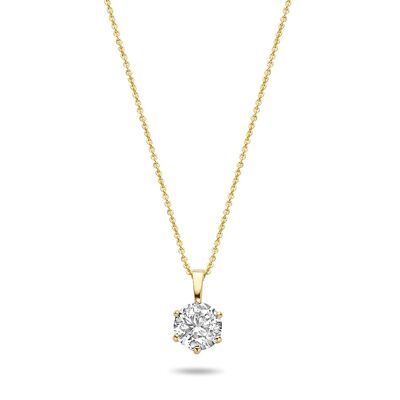 14K yellow gold necklace with pendant solitair 6mm white round zirconia 39+3+3cm