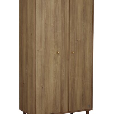 Armoire 2 portes avec détail imitation bois texturé et pieds bois