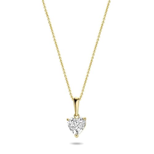 14K yellow gold necklace with pendant 6mm white heart zirconia 39+3+3cm