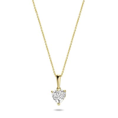 14K yellow gold necklace with pendant 6mm white heart zirconia 39+3+3cm