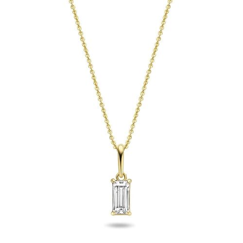 14K yellow gold necklace with pendant 6x3mm white baguette zirconia 39+3+3cm