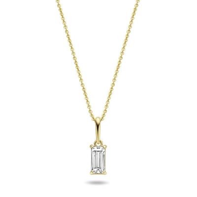 14K yellow gold necklace with pendant 6x3mm white baguette zirconia 39+3+3cm