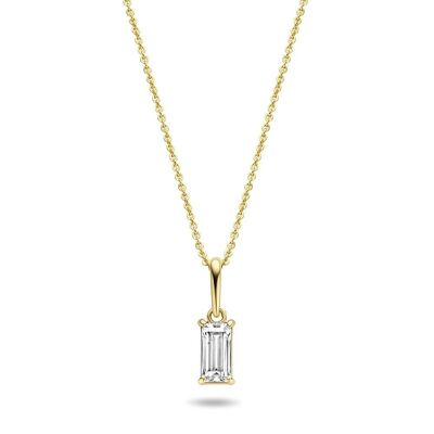 14K yellow gold necklace with pendant 6x3mm white baguette zirconia 39+3+3cm