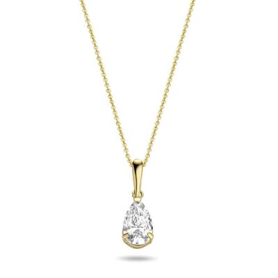 14K yellow gold necklace with pendant 8x5mm white drop zirconia 39+3+3cn