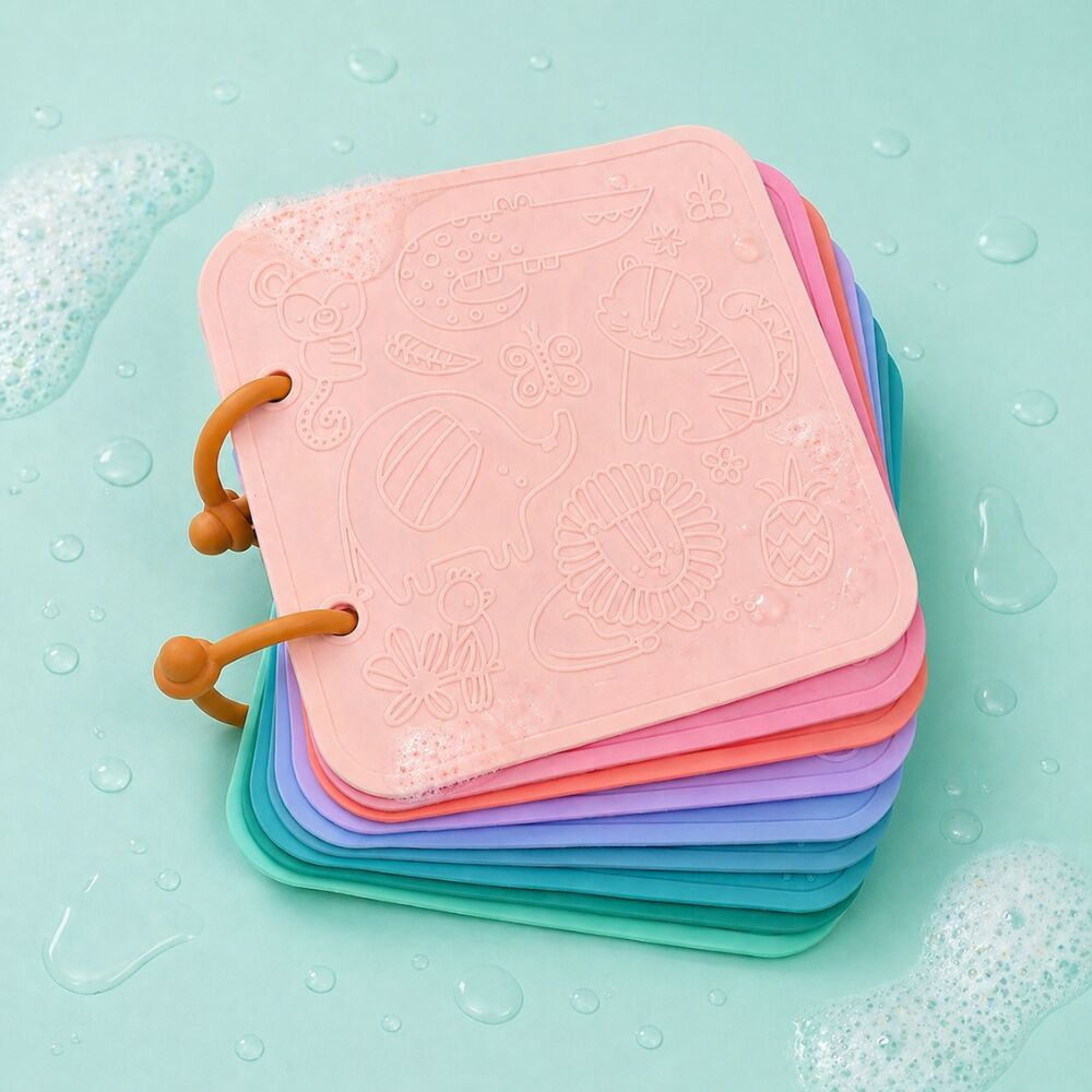 Juguete de baño sensorial de silicona - Libro de baño - Tema Savannah - Juguetes educativos - Marca francesa