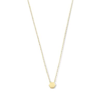 14K yellow gold necklace hexagon pendant 38+2.5+2.5cm