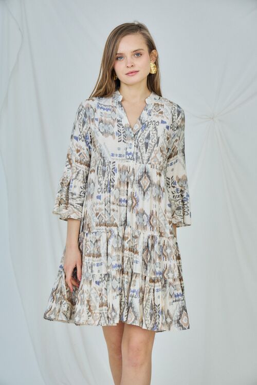 Robe mi-longue à imprimé Aztèque, coupe ample et évasée