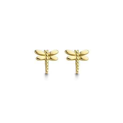 14K yellow gold earrings dragonfly