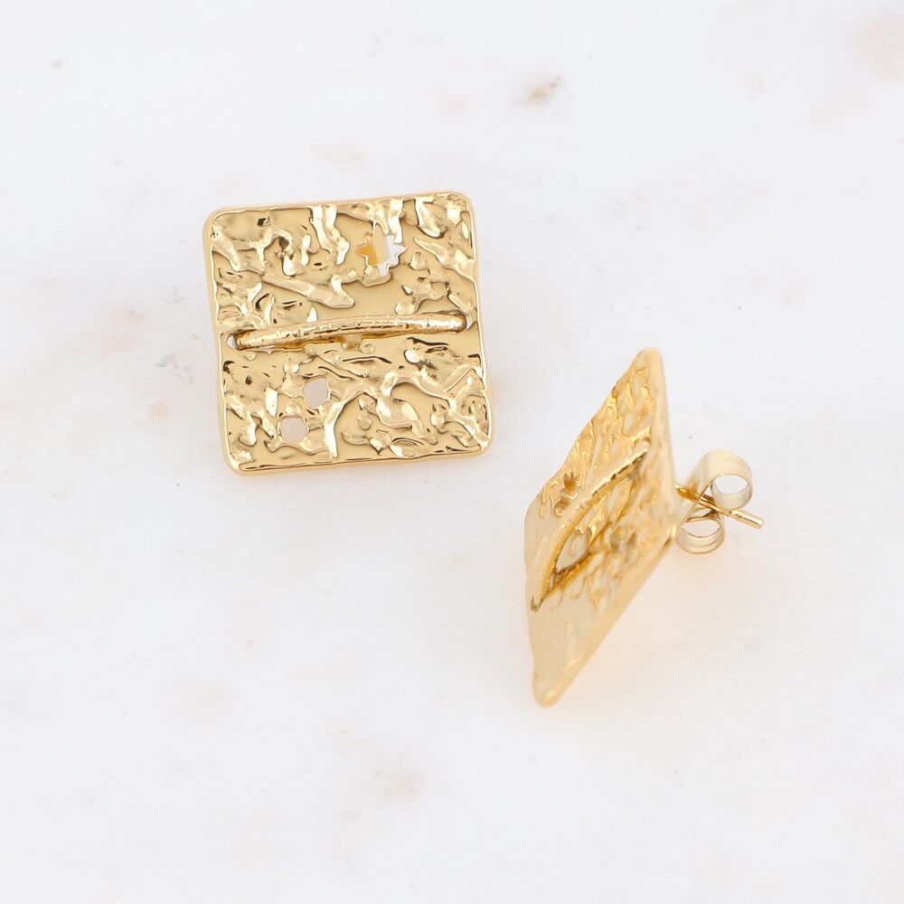 Stud earrings - hammered square, openwork star and textured bar