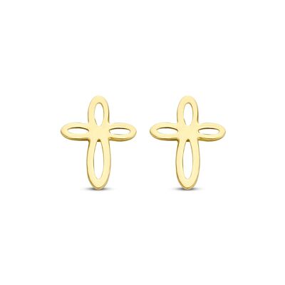 Boucles d'oreilles croix en or jaune 14K