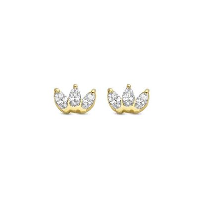 14K yellow gold earrings with 3 white marquise zirconia
