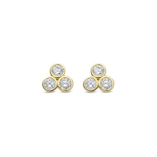 14K yellow gold earrings with 3 white round zirconia