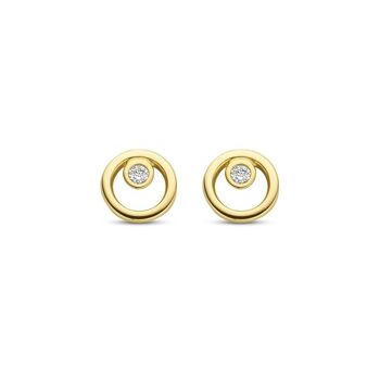 Boucles d'oreilles en or jaune 14K cercle ouvert avec zircone ronde blanche 1