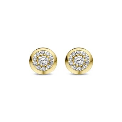 14K yellow gold earrings round with white round zirconia pavé