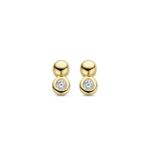 14K yellow gold earrings with white round zirconia