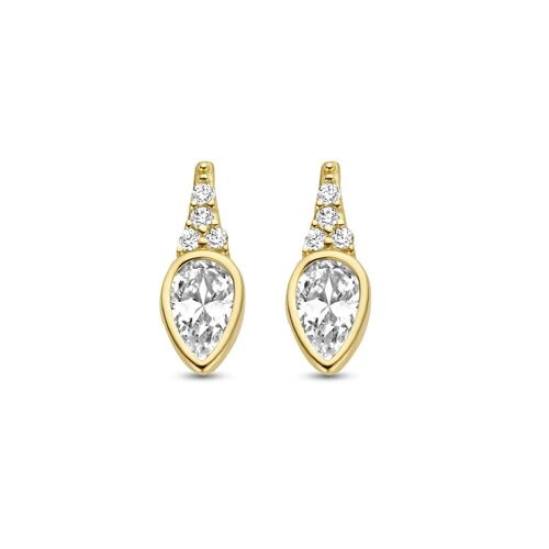 14K yellow gold earrings with white zirconia