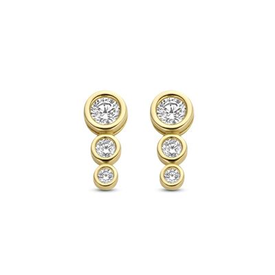 Boucles d'oreilles en or jaune 14K avec 3 zircons ronds blancs