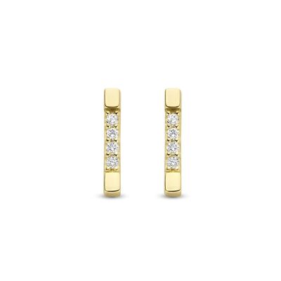 14K yellow gold earrings rectangle with white round zirconia