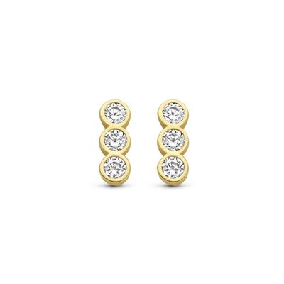 14K yellow gold earrings with 3 white round zirconia
