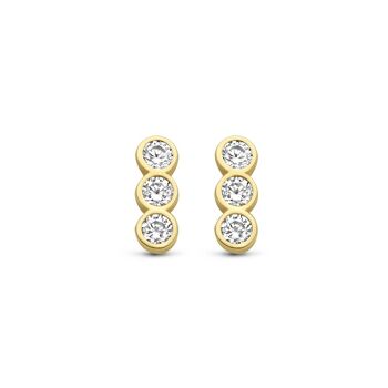 Boucles d'oreilles en or jaune 14K avec 3 zircons ronds blancs 1