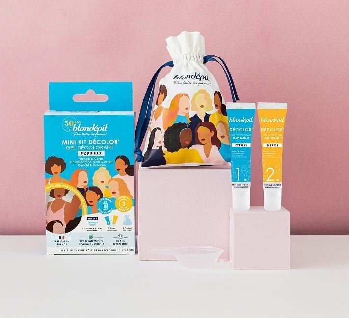 NEU – MINI DECOLOR’ EXPRESS KIT – Bleichgel für Gesicht und Körper – 89 % NATÜRLICH (2 x 15 ml) – BLONDÉPIL