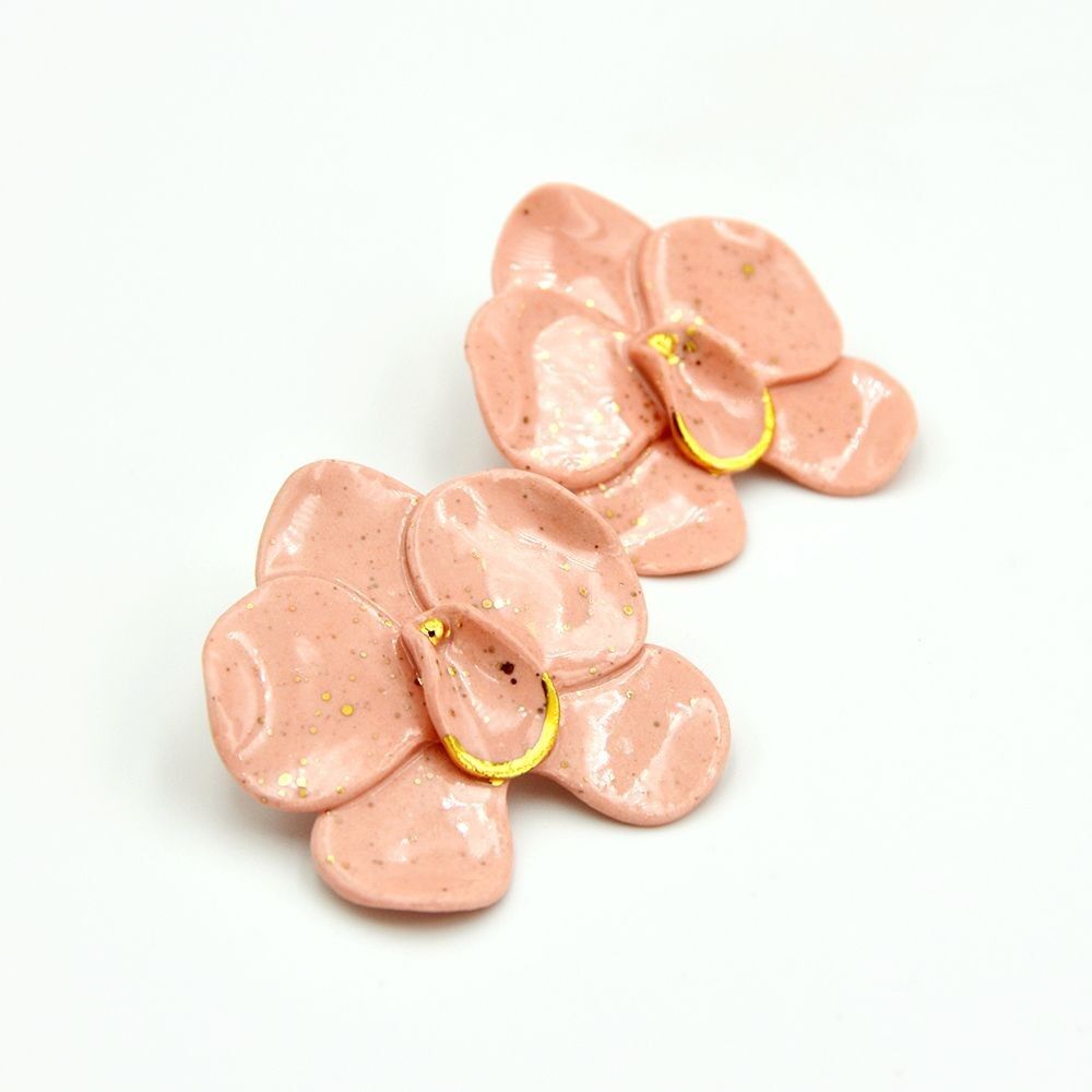 Orecchini in porcellana, orchidea rosa