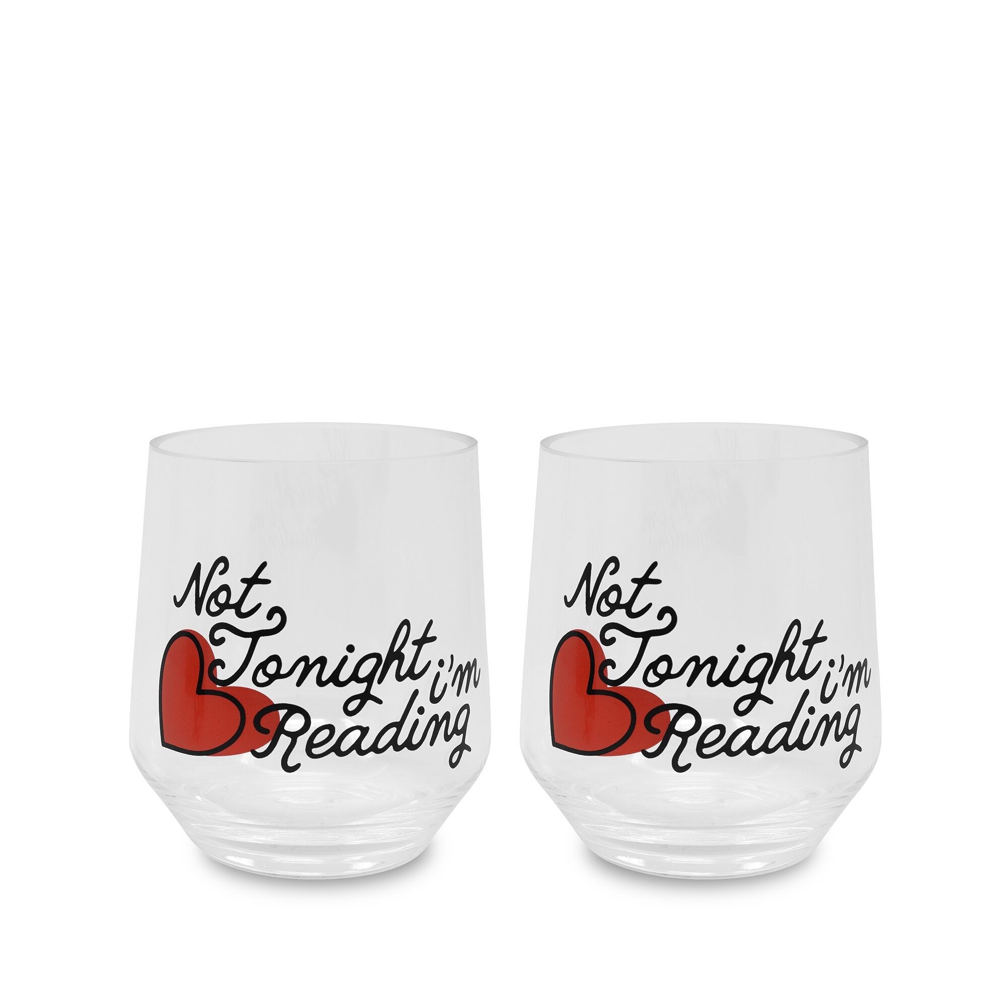 Weinglas-Set aus Acryl, „Not Tonight I’m Reading“