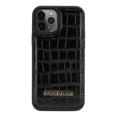 Étui en cuir pour iPhone 12/12 Pro avec embossage croco noir